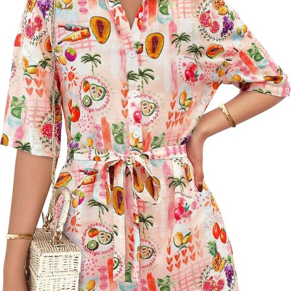 Other - Women’s Floral Romper Summer Beach Vacation Short Sleeves Cotton Jumpsuit